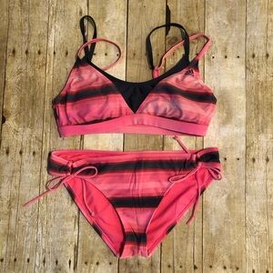 Adidas pink striped bikini set size 14